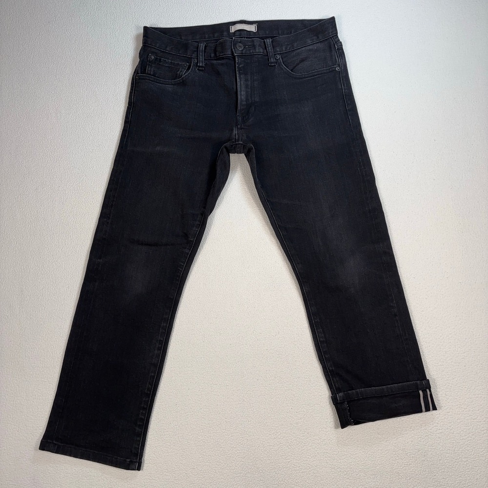 Uniqlo Selvedge Jeans Men's 31 (fits 33x25) Black Slim Straight Low Rise Denim